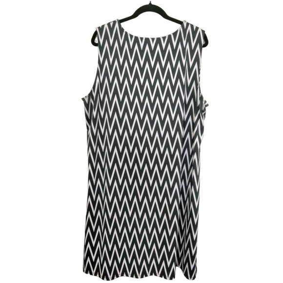 Tacera Black White Chevron Pattern Sleeveless Shift Dress Plus Size 3X - Picture 7 of 9